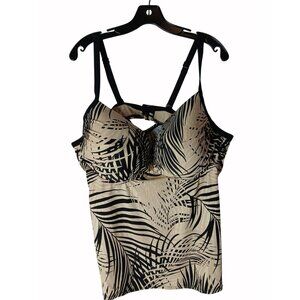 Swim Cacique Womens Tankini Swim Top Jungle Print Size 44DDD Padded Cups Ruched